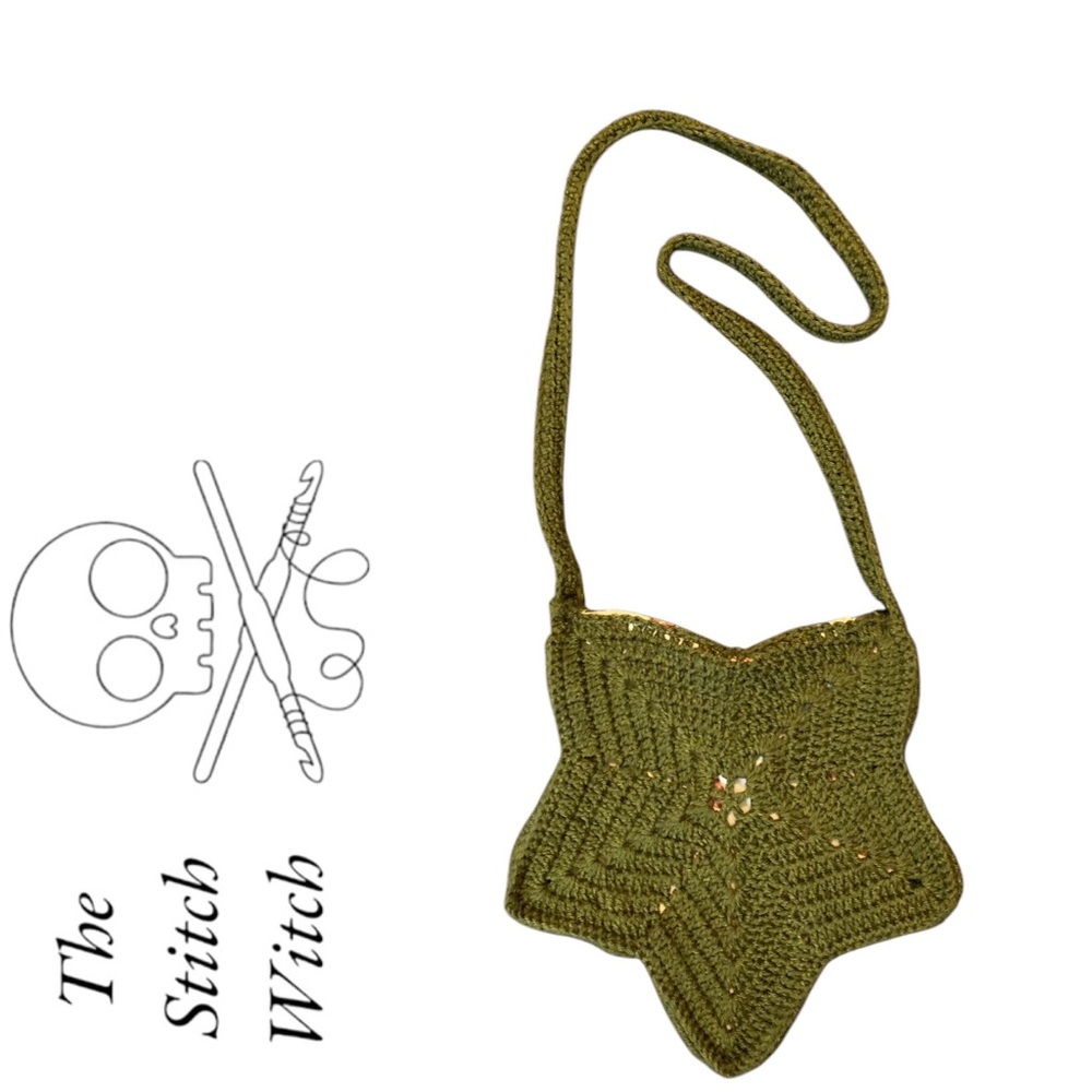 Green Star Shaped Crocheted Crossbody Bag - Picture 2 of 7